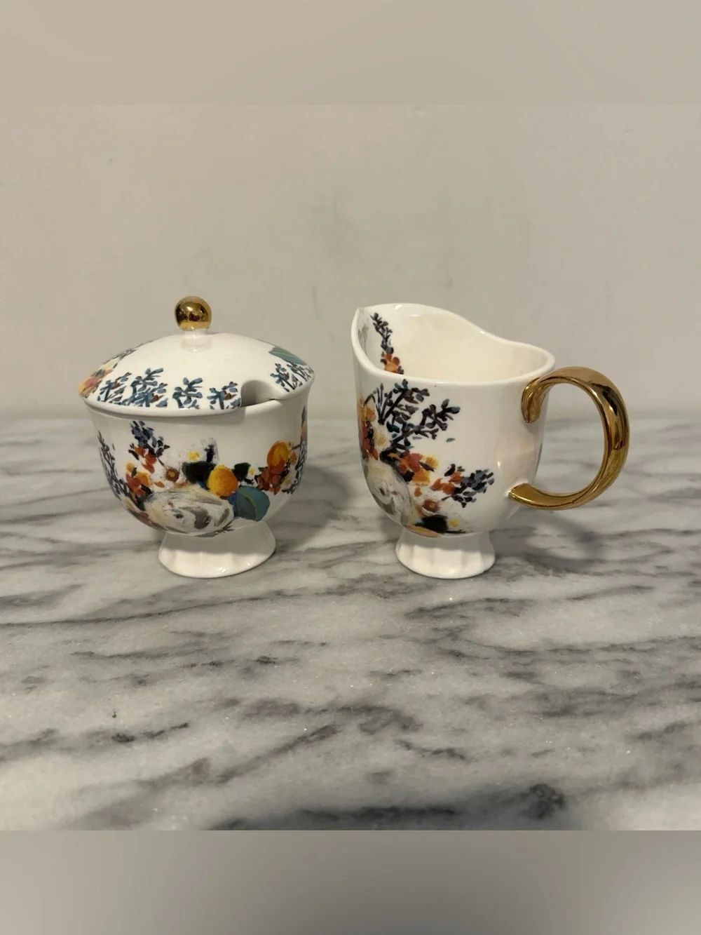 Anthropologie Botanica Floral Sugar Pot & Creamer set no spoon